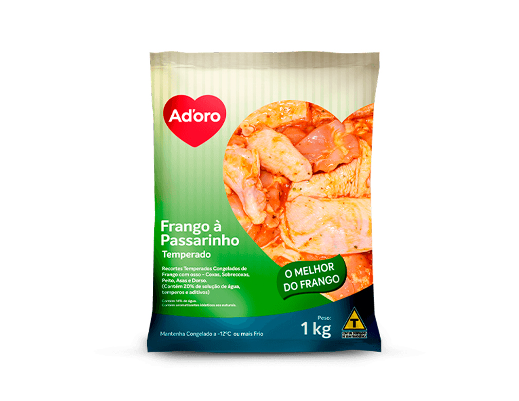 FRANGO A PASSARINHO CONGELADO TEMPERADO ADORO 1 KG (CX 20 PCT)